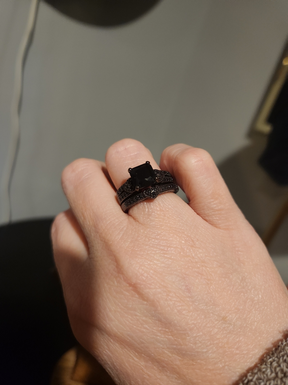 Black Square-Cut Cocktail Ring Set